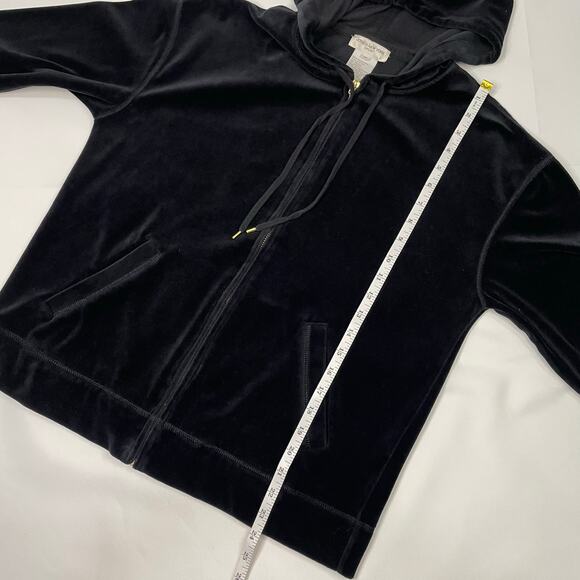 Jones New York Sport Velour Jacket Zip Black Gold Hardware Track Size Medium - Picture 4 of 7